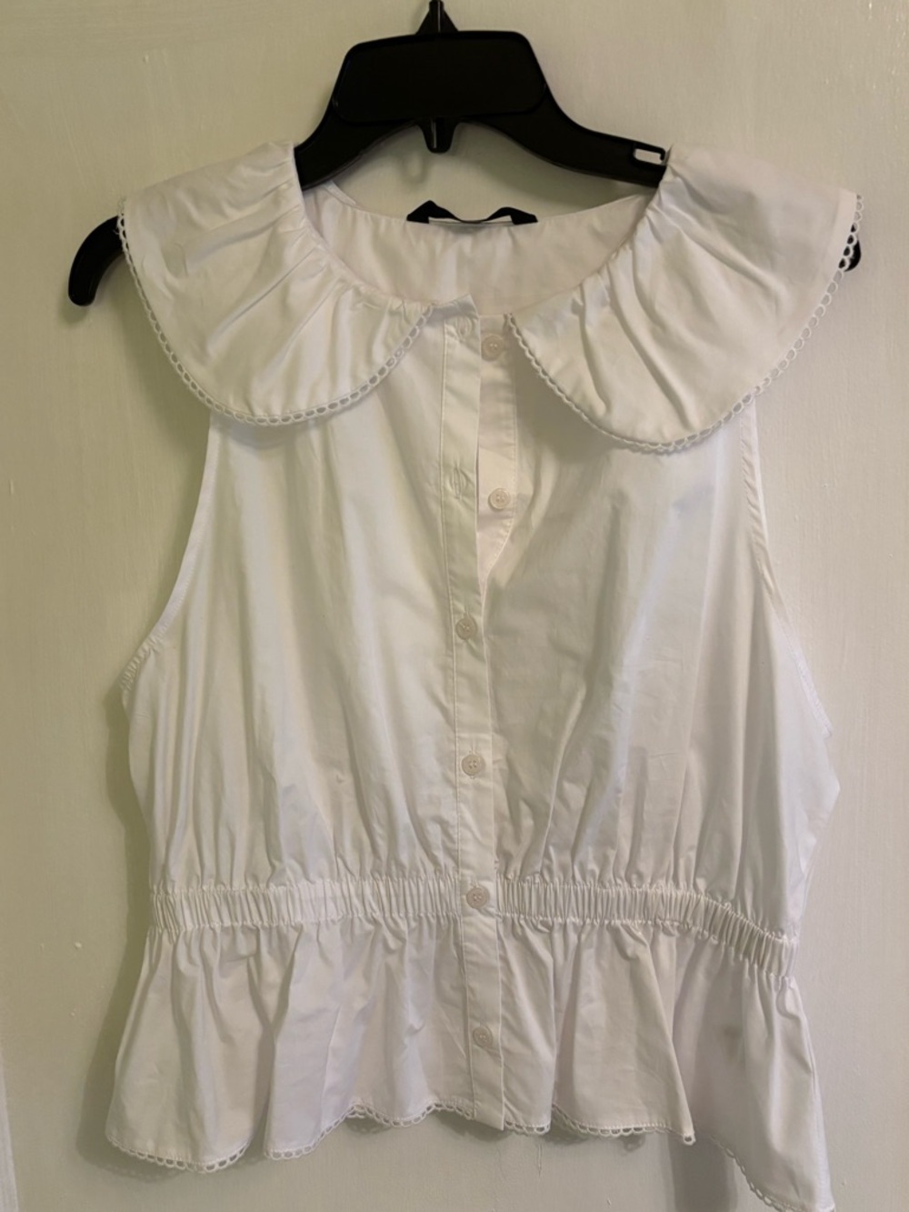 ZARA White Sleeveless Button Front Top with Peter Pan Collar